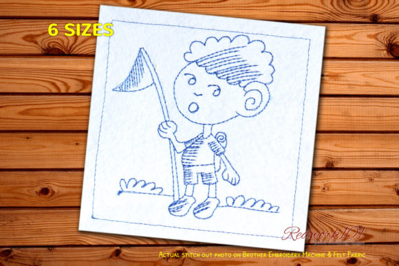Boy Scout Holding a Flag Redwork Design