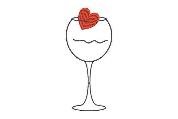 Heart and Wineglass Embroidery Design
