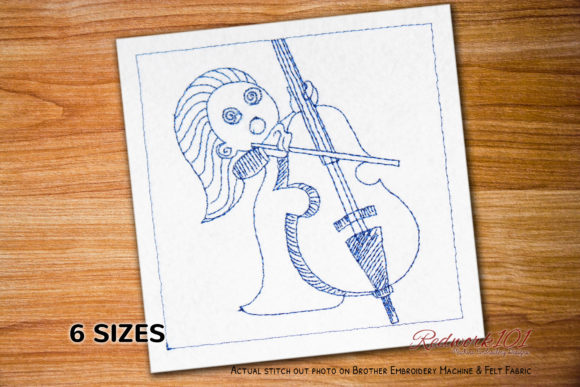 Viola Player Redwork Embroidery